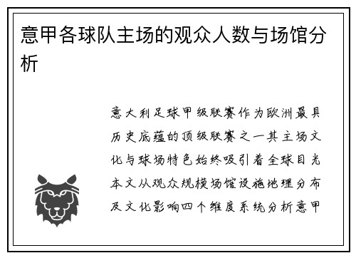 意甲各球队主场的观众人数与场馆分析